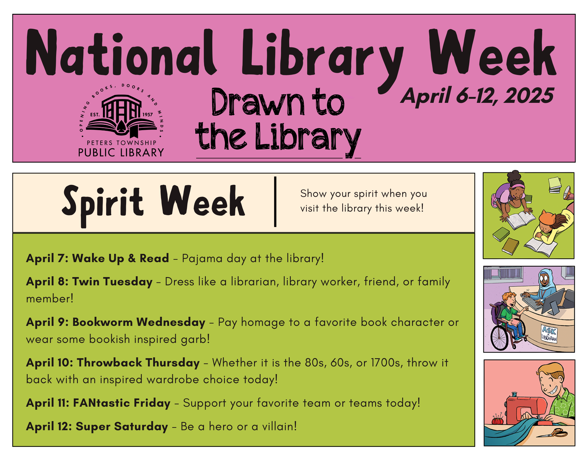 Library Spirit Week NLW spirit week - Peters Township Public Library